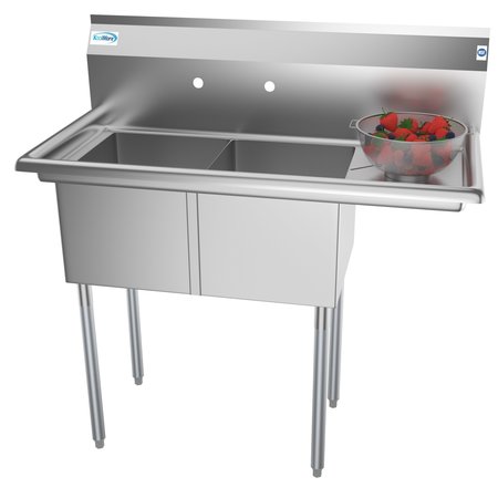 KOOLMORE 2 Compartment Stainless Steel NSF Commercial Kitchen Prep & Utility Sink with Drainboard SB141611-12R3